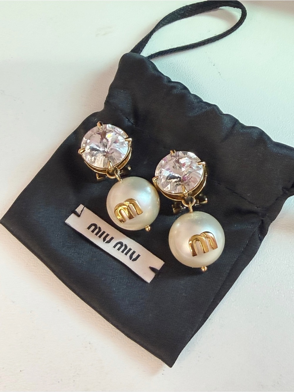 Miu Miu Crystal Faux Pearl Earrings